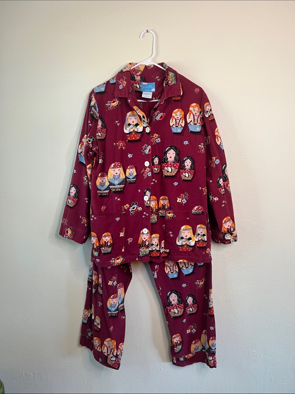 Nick & Nora Burgundy Matryoshka Print Women’s Pajama Set